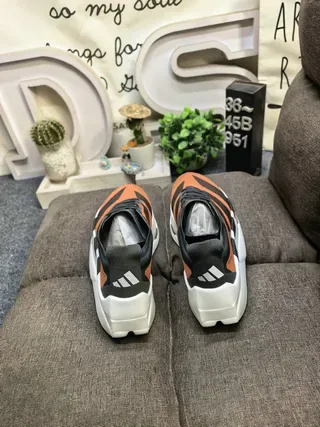 Adidas Orange Black Thick Sculpted Midsole Engineered Mesh Upper Lifestyle Sneakers 8