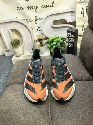 Adidas Orange Black Thick Sculpted Midsole Engineered Mesh Upper Lifestyle Sneakers 10
