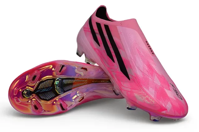 Adidas Pink Black Iridescent Holographic Upper Sock-Fit Collar Firm-Ground Soccer Shoes 4
