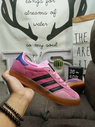 Adidas Pink Blue Suede Upper Three-Stripe Side Panel Lifestyle Sneakers 5