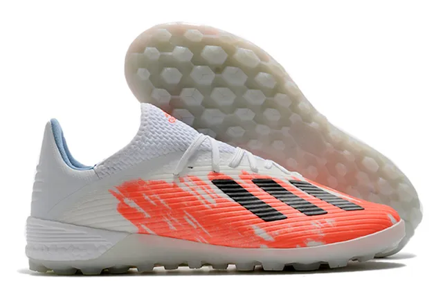 Adidas Sapatos de futebol com upper de malha rosa e branco textura ribeteada para gramado artificial 6