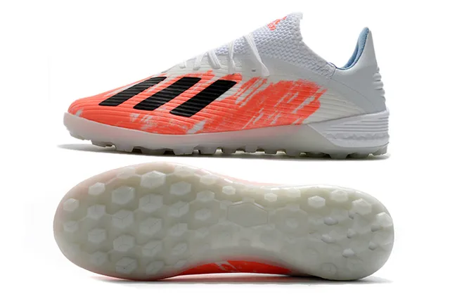 Adidas Sapatos de futebol com upper de malha rosa e branco textura ribeteada para gramado artificial 7
