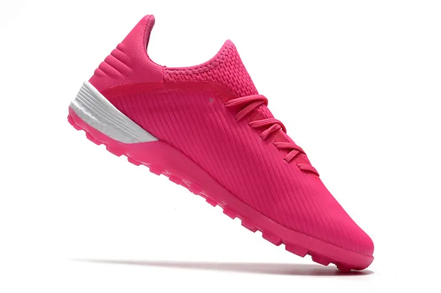 Adidas Sapatos de futebol com upper de malha rosa e branco textura ribeteada para gramado artificial 9