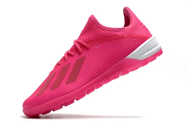 Adidas Sapatos de futebol com upper de malha rosa e branco textura ribeteada para gramado artificial 10