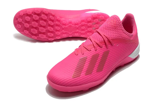 Adidas Sapatos de futebol com upper de malha rosa e branco textura ribeteada para gramado artificial 11