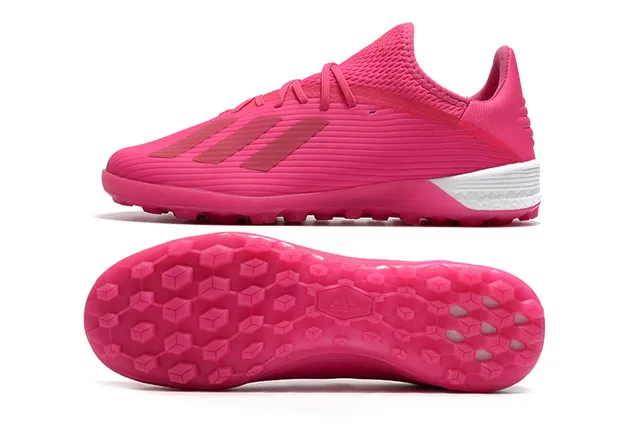 Adidas Sapatos de futebol com upper de malha rosa e branco textura ribeteada para gramado artificial 13