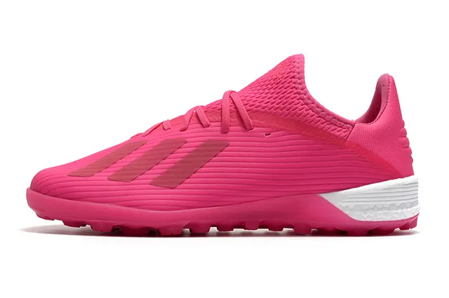 Adidas Sapatos de futebol com upper de malha rosa e branco textura ribeteada para gramado artificial 14