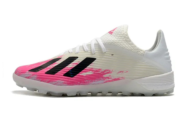 Adidas Sapatos de futebol com upper de malha rosa e branco textura ribeteada para gramado artificial 15