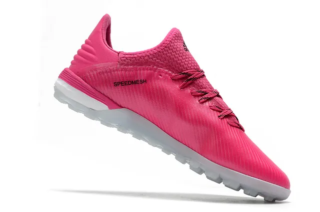 Adidas Sapatos de futebol com upper de malha rosa e branco textura ribeteada para gramado artificial 22