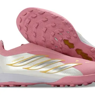 Adidas Sapatos de futebol turf rosa e branco slip-on com collar de meias de construção
