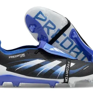 Adidas Predator Negro Azul Sin Cordones Cierre de Correa Asimétrico Tres Rayas Superposición Firm-Ground Zapatos de Fútbol