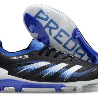 Adidas Predator Black Blue Low-Cut Synthetic Upper Wave-Patterned Striped Overlay Firm-Ground Chaussures de football