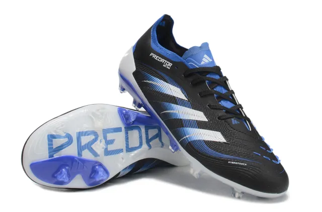 Adidas Predator Black Blue Low-Cut Synthetic Upper Wave-Patterned Striped Overlay Firm-Ground Chaussures de football 4