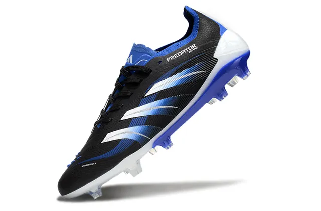 Adidas Predator Black Blue Low-Cut Synthetic Upper Wave-Patterned Striped Overlay Firm-Ground Chaussures de football 5