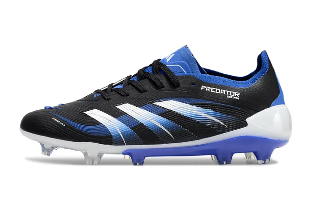 Adidas Predator Black Blue Low-Cut Synthetic Upper Wave-Patterned Striped Overlay Firm-Ground Chaussures de football 7