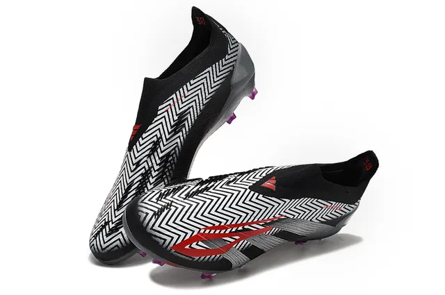 Adidas Predator Negro Gris Cuello Sock-Fit Rayas Geométricas Zigzag Superposición Firm-Ground Zapatos de Fútbol 2
