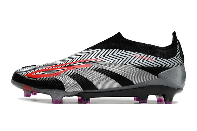 Adidas Predator Negro Gris Cuello Sock-Fit Rayas Geométricas Zigzag Superposición Firm-Ground Zapatos de Fútbol 3