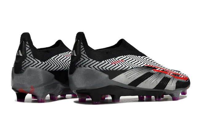 Adidas Predator Negro Gris Cuello Sock-Fit Rayas Geométricas Zigzag Superposición Firm-Ground Zapatos de Fútbol 4