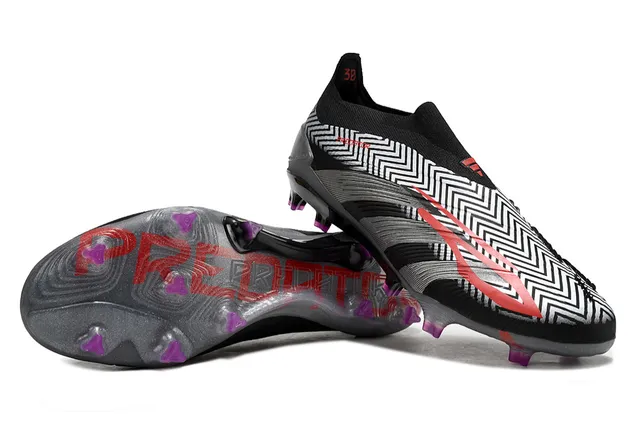 Adidas Predator Negro Gris Cuello Sock-Fit Rayas Geométricas Zigzag Superposición Firm-Ground Zapatos de Fútbol 5
