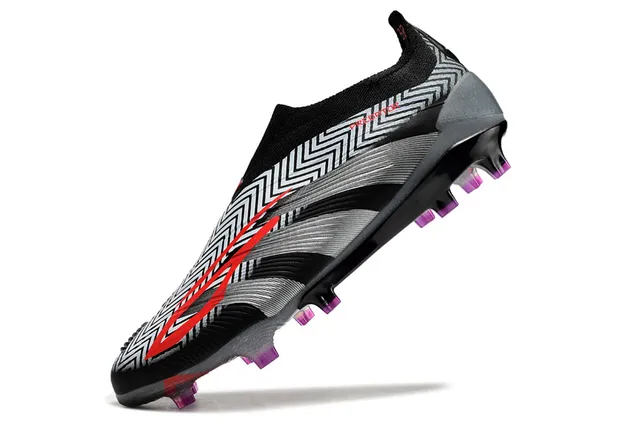 Adidas Predator Negro Gris Cuello Sock-Fit Rayas Geométricas Zigzag Superposición Firm-Ground Zapatos de Fútbol 6