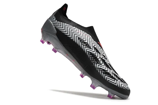 Adidas Predator Negro Gris Cuello Sock-Fit Rayas Geométricas Zigzag Superposición Firm-Ground Zapatos de Fútbol 7