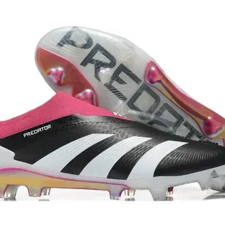 Adidas Predator Negro Rosa Bajo Corte Collar Ajuste a Calcetín Textura Sintética Superior Suelo Firme Zapatos de Fútbol