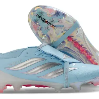 Adidas Predator नीला गुलाबी बिना लेस की पट्टी बंदी इंद्रधनुषी एड़ी के जाल फर्म ग्राउंड फुटबॉल जूते