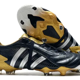 Adidas Predator Navy Gold Leather Upper Ribbed Side Texture Firm-Ground Soccer Shoes