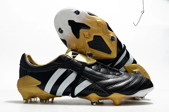 Adidas Predator Navy Gold Couro superior textura ribeteada lateral ground firm sapatos de futebol 3