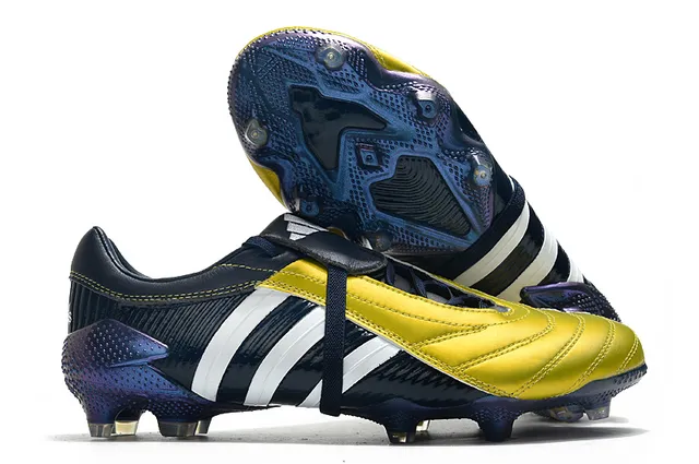 Adidas Predator Navy Gold Couro superior textura ribeteada lateral ground firm sapatos de futebol 4