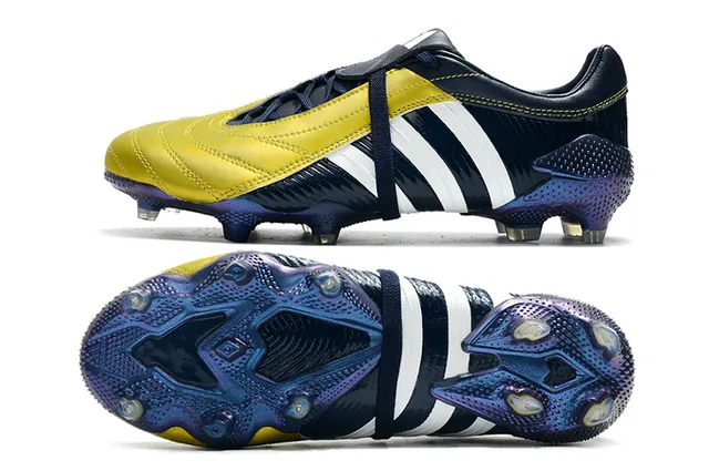 Adidas Predator Navy Gold Couro superior textura ribeteada lateral ground firm sapatos de futebol 5
