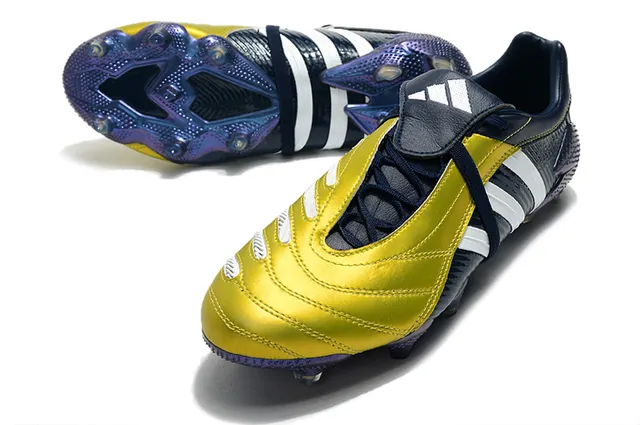 Adidas Predator Navy Gold Couro superior textura ribeteada lateral ground firm sapatos de futebol 9