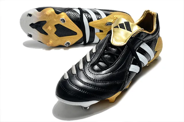 Adidas Predator Navy Gold Couro superior textura ribeteada lateral ground firm sapatos de futebol 15