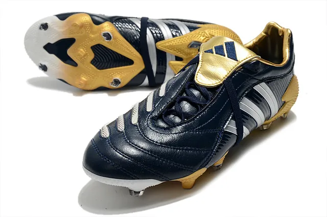 Adidas Predator Navy Gold Couro superior textura ribeteada lateral ground firm sapatos de futebol 21