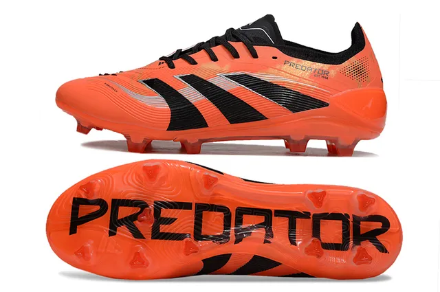 Adidas Predator Chaussures de football orange noir à coupe basse avec empeigne synthétique, trois bandes sur terrain ferme 6