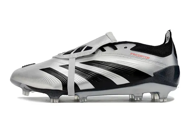 Adidas Predator Silver Black Laceless Firm-Ground Soccer Shoes 6