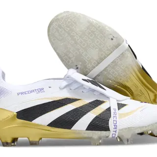 Adidas Predator White Gold Contrefiche du Talons et Sola avec Studs Moldés Sol Firme Chaussures de Football