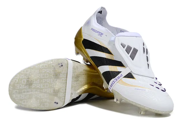 Adidas Predator White Gold Contraforte do Calcanhar e Sola com Estudo Moldado Superfície Firme Chuteiras de Futebol 4