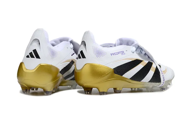Adidas Predator White Gold Contraforte do Calcanhar e Sola com Estudo Moldado Superfície Firme Chuteiras de Futebol 5