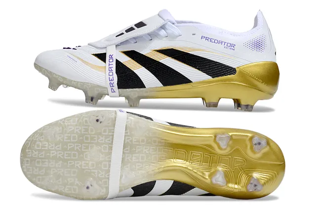 Adidas Predator White Gold Contraforte do Calcanhar e Sola com Estudo Moldado Superfície Firme Chuteiras de Futebol 6