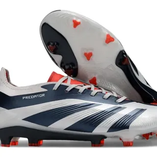 Adidas Predator White Navy Low-Cut Sock-Fit Collar Chaussures de football pour terrain ferme