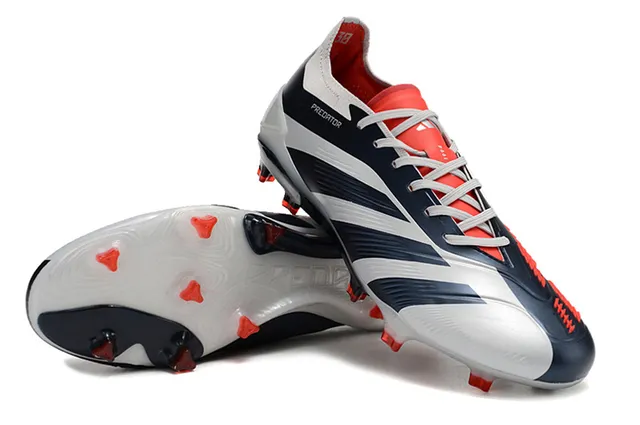 Adidas Predator White Navy Low-Cut Sock-Fit Collar Chaussures de football pour terrain ferme 4