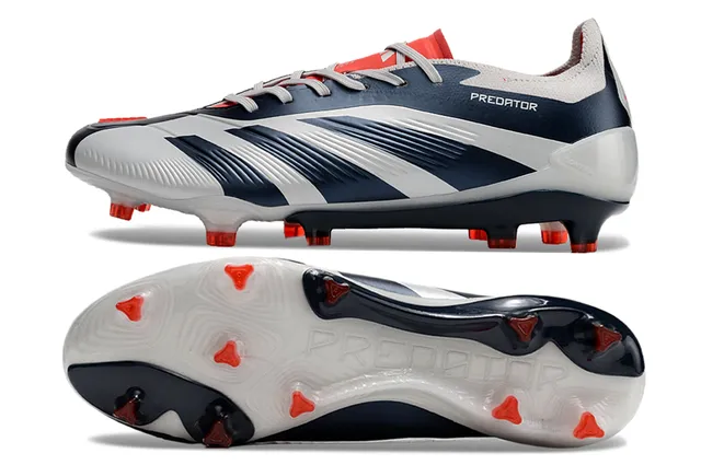 Adidas Predator White Navy Low-Cut Sock-Fit Collar Chaussures de football pour terrain ferme 6