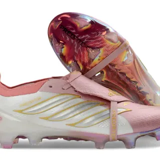 Adidas Predator Chaussures de football blanc rose sans lacets tige basse iridescente holographique jaula du talon ground ferme