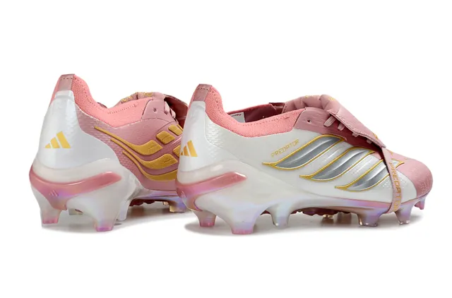 Adidas Predator Chaussures de football blanc rose sans lacets tige basse iridescente holographique jaula du talon ground ferme 5