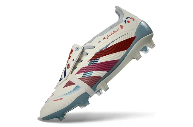 Adidas Predator Blanc Rouge Fermeture à brides sur lacets Texture côtelée à l'avant-pied Chaussures de football pour terrain ferme 3