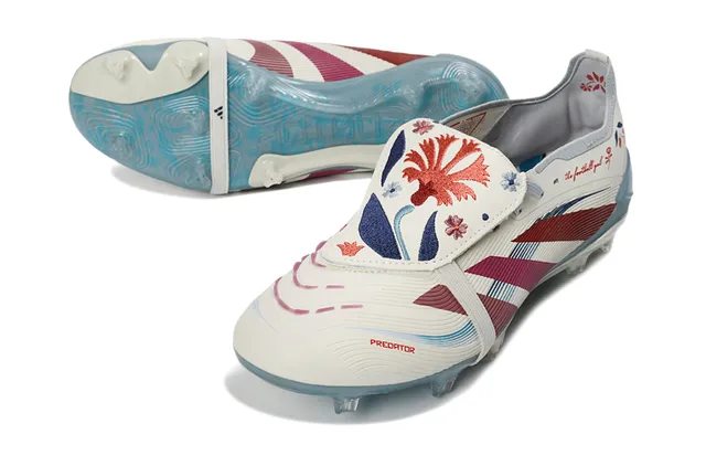 Adidas Predator Blanc Rouge Fermeture à brides sur lacets Texture côtelée à l'avant-pied Chaussures de football pour terrain ferme 5
