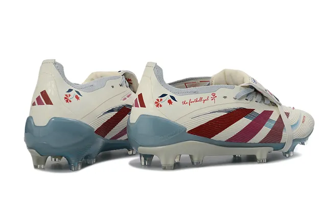 Adidas Predator Blanc Rouge Fermeture à brides sur lacets Texture côtelée à l'avant-pied Chaussures de football pour terrain ferme 6
