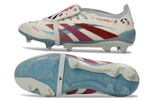 Adidas Predator Blanc Rouge Fermeture à brides sur lacets Texture côtelée à l'avant-pied Chaussures de football pour terrain ferme 7
