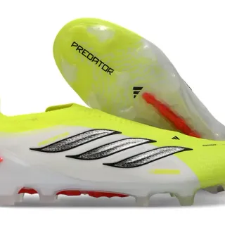 Adidas Predator Jaune Blanc Sans Lacets Haut Tricoté Col Asymétrique Terrain Ferme Chaussures de Football